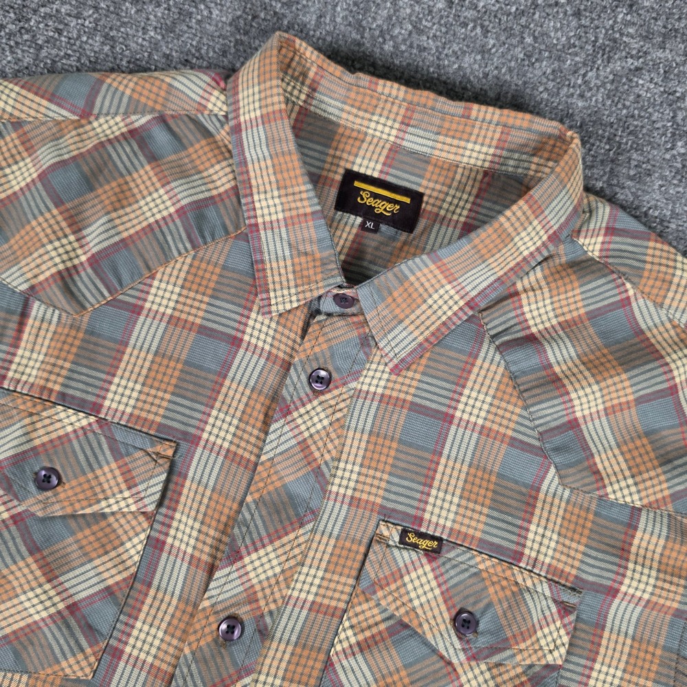 Seager Button Down Shirt Mens XL‎ Orange Plaid Western Short Sleeve Cotton